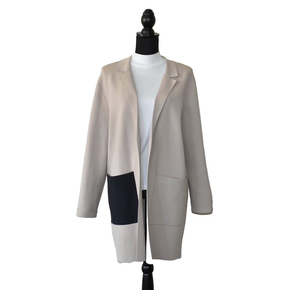 B0 Auth COS Nude Knit Colorblock Pockets Open Front Blazer Jacket Size M